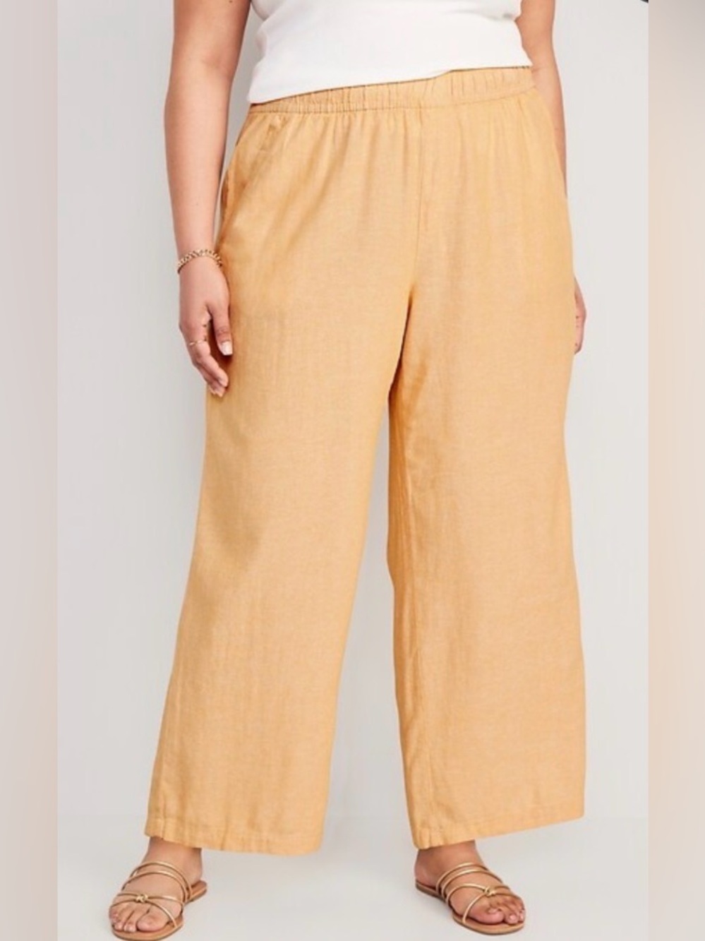 Old Navy High-Rise Linen-Blend Wide-Leg Pants Golden Yellow Sz S